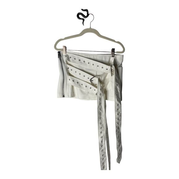 Aniye Records Lex Mini Skirt Denim Buckle Strap Edgy Chic Grunge Y2K Milk Sz 40 - Picture 7 of 13